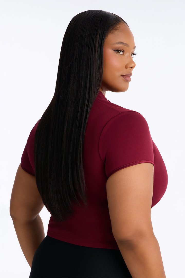 Kari Cut Out Mock Neck Top - Burgundy