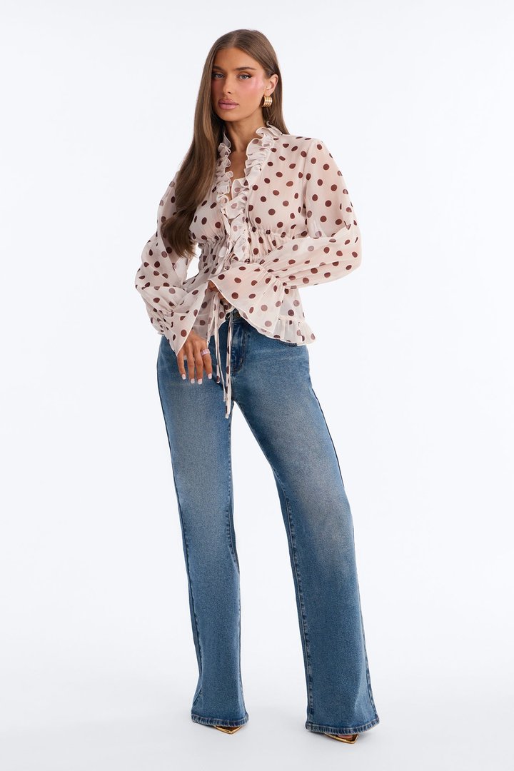 About Me Flyaway Polka Dot Chiffon Ruffle Top - Cream/combo