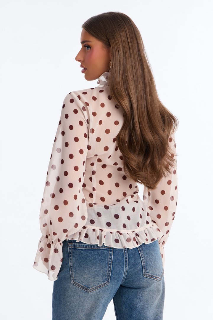 About Me Flyaway Polka Dot Chiffon Ruffle Top - Cream/combo