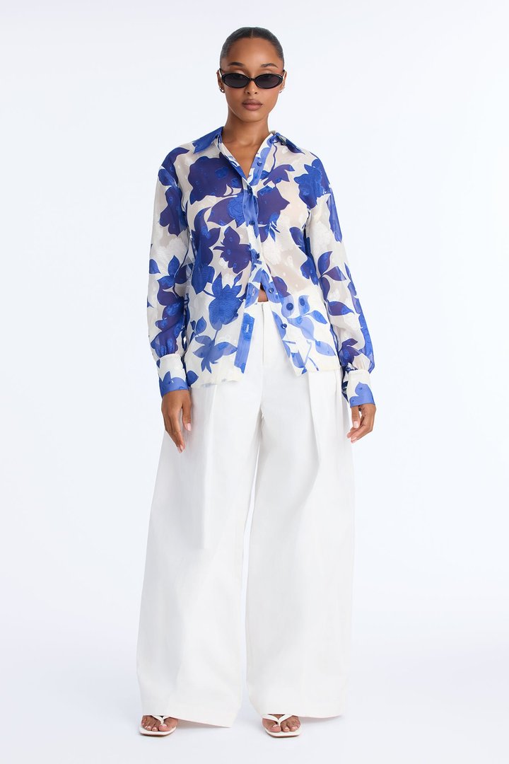 Malissa Floral Chiffon Shirt - Blue/combo