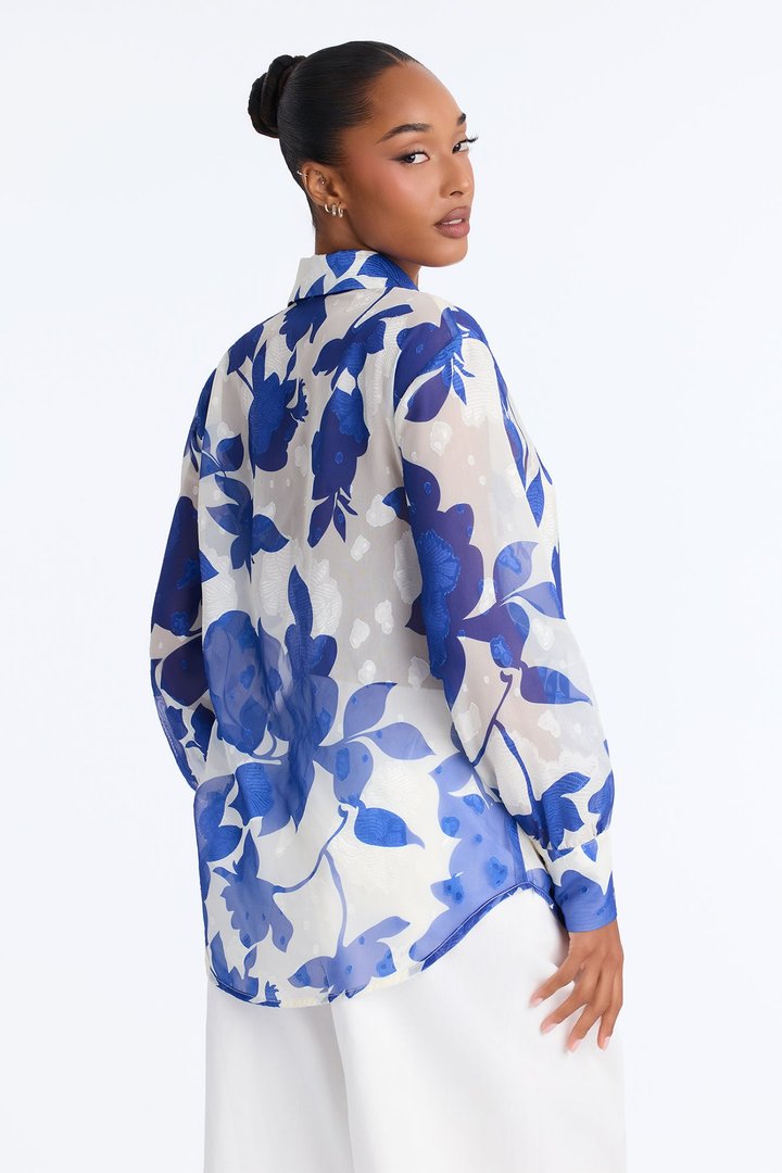 Malissa Floral Chiffon Shirt - Blue/combo