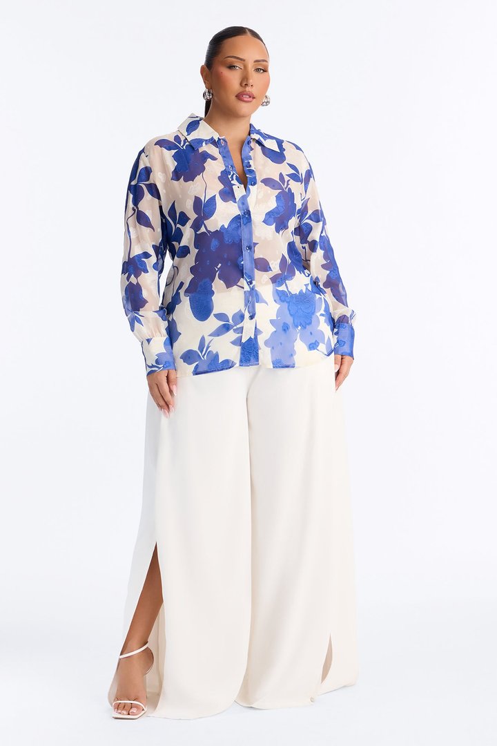 Malissa Floral Chiffon Shirt - Blue/combo