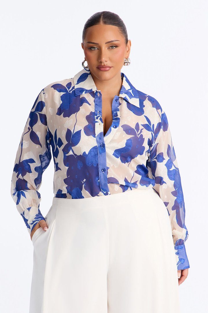 Malissa Floral Chiffon Shirt - Blue/combo