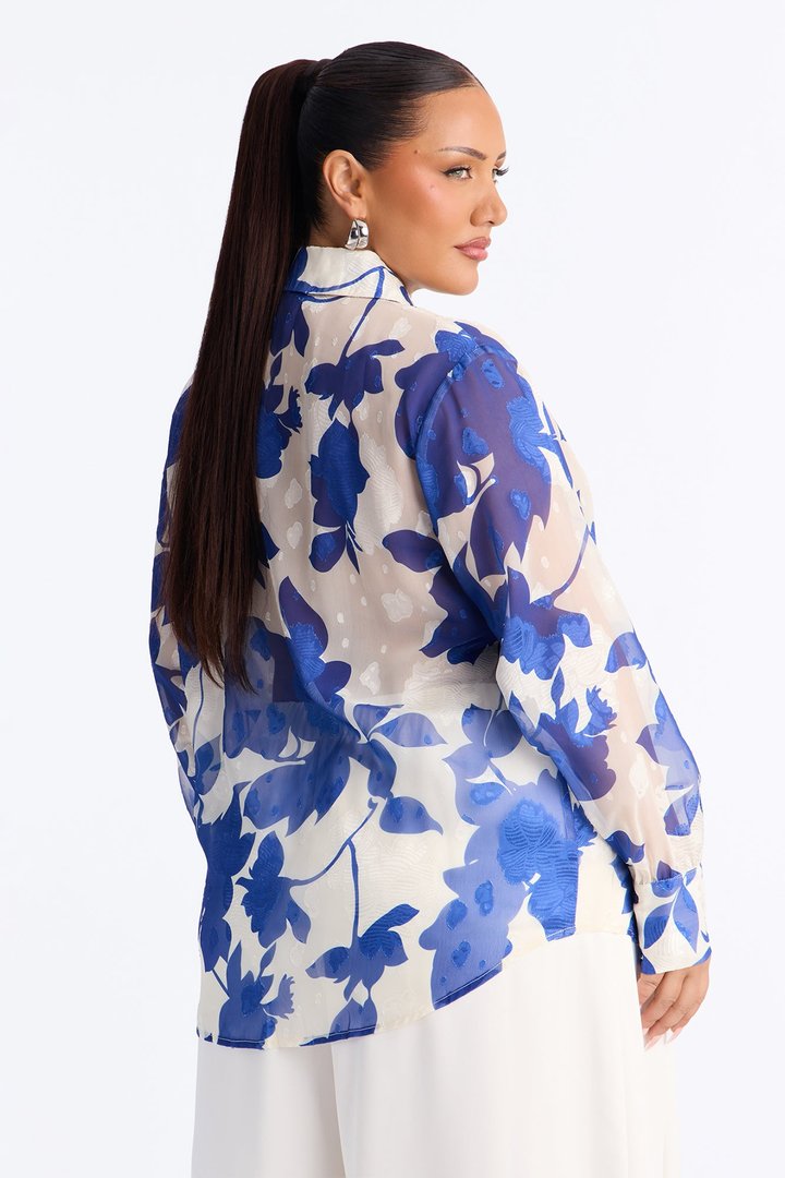 Malissa Floral Chiffon Shirt - Blue/combo
