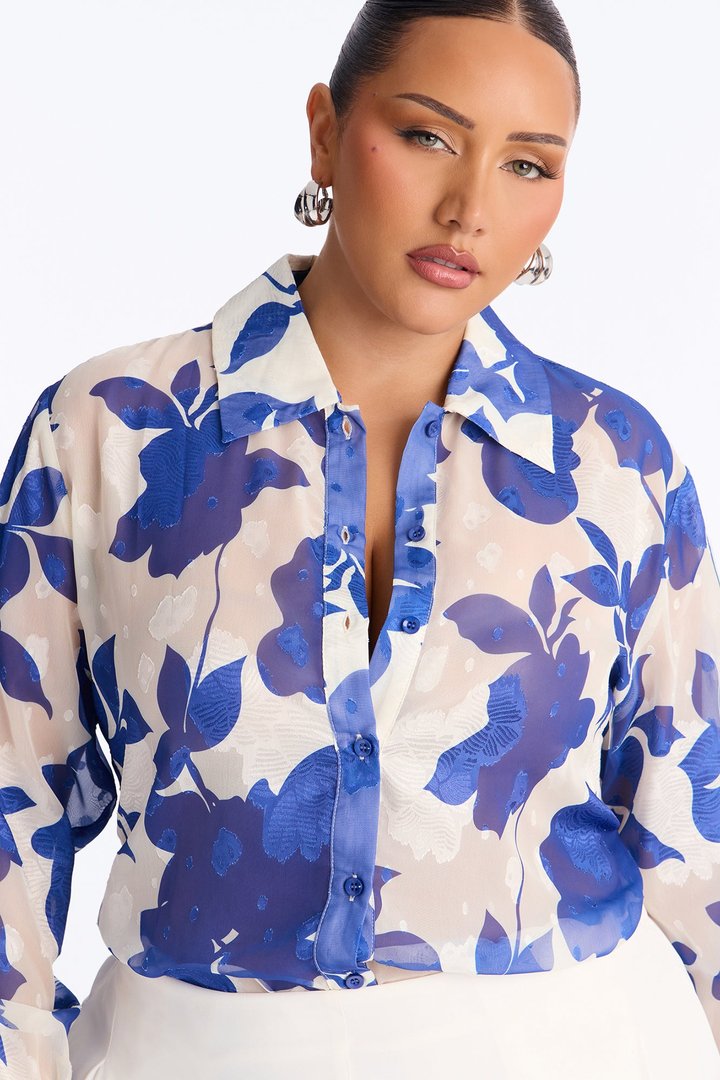 Malissa Floral Chiffon Shirt - Blue/combo