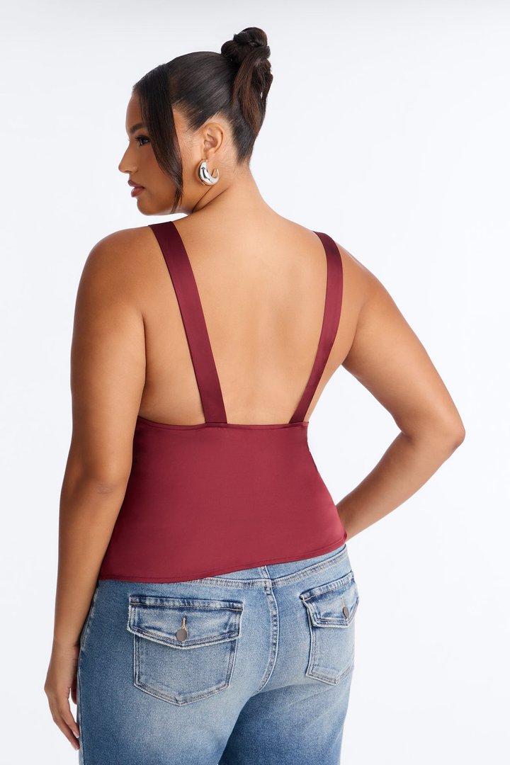Show Me Better Lace Trim Satin Top - Burgundy