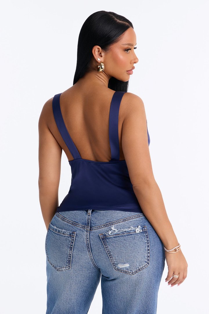 Show Me Better Lace Trim Satin Top - Navy