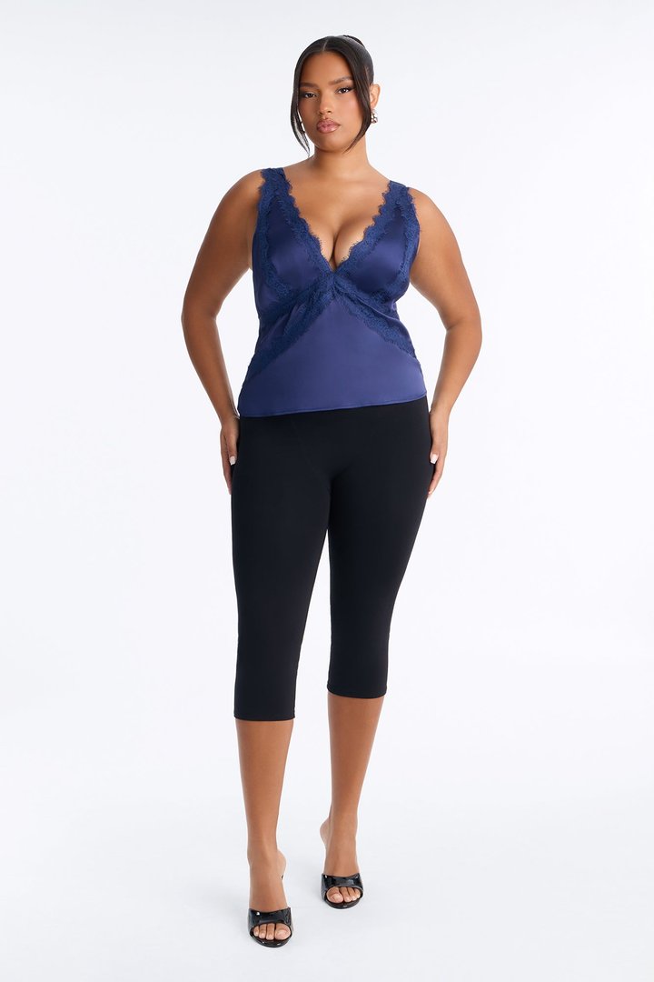 Show Me Better Lace Trim Satin Top - Navy