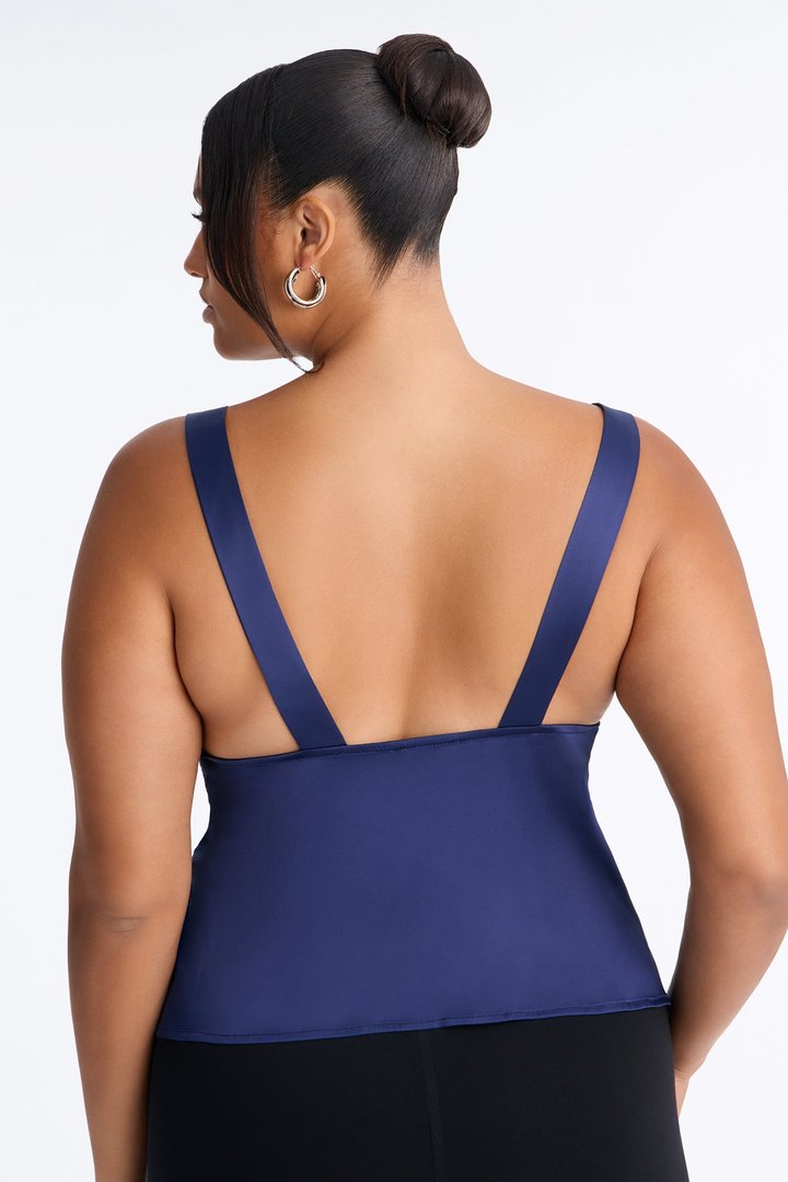 Show Me Better Lace Trim Satin Top - Navy