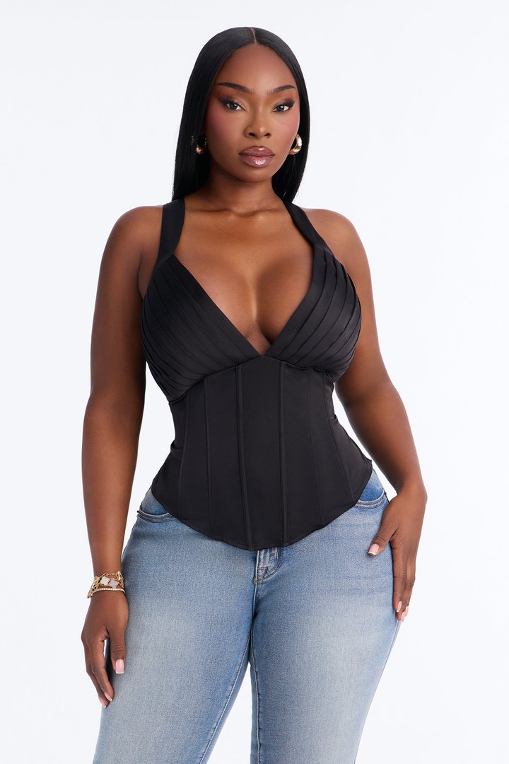 Envy Me Lace Up Satin Corset - Black