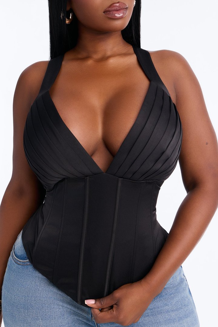 Envy Me Lace Up Satin Corset - Black