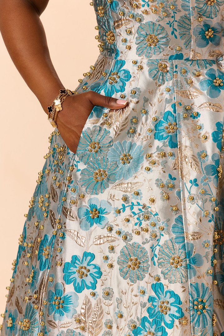 Honey Kiss Jacquard Midi Dress - Teal/combo