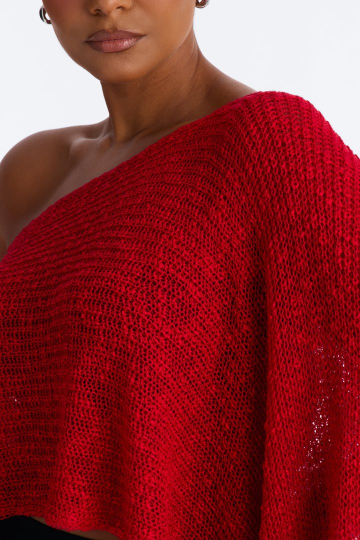 Mykonos NIghts Off Shoulder Sweater Top - Red