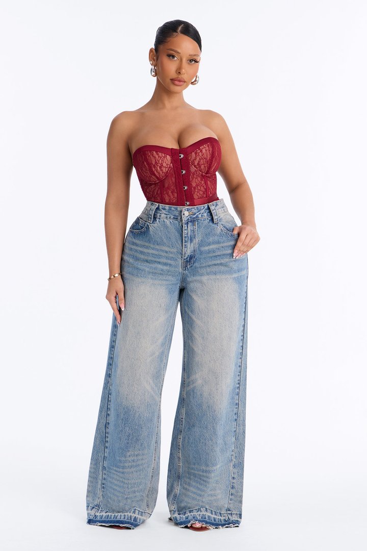 Jackie Lace Strapless Corset Bodysuit - Wine