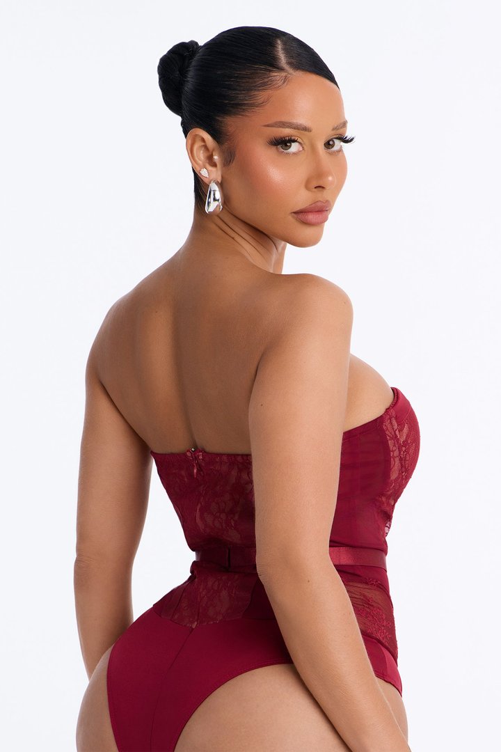 Jackie Lace Strapless Corset Bodysuit - Wine