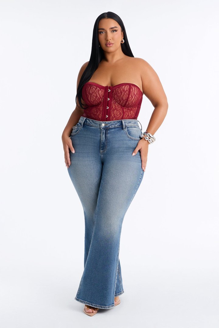 Jackie Lace Strapless Corset Bodysuit - Wine