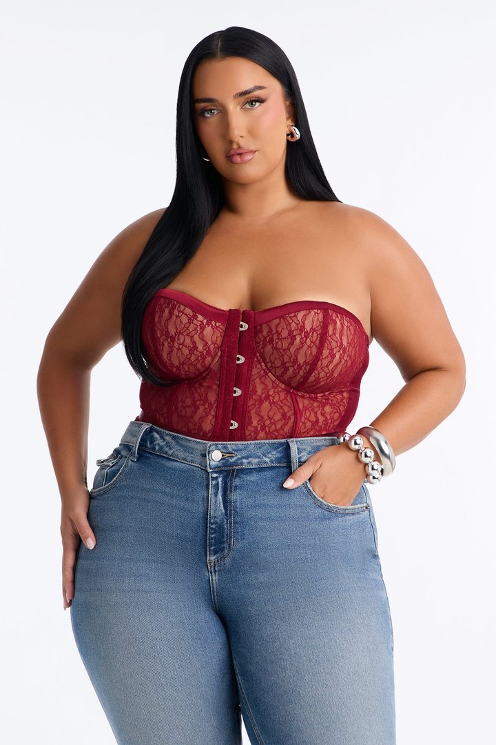 Jackie Lace Strapless Corset Bodysuit - Wine