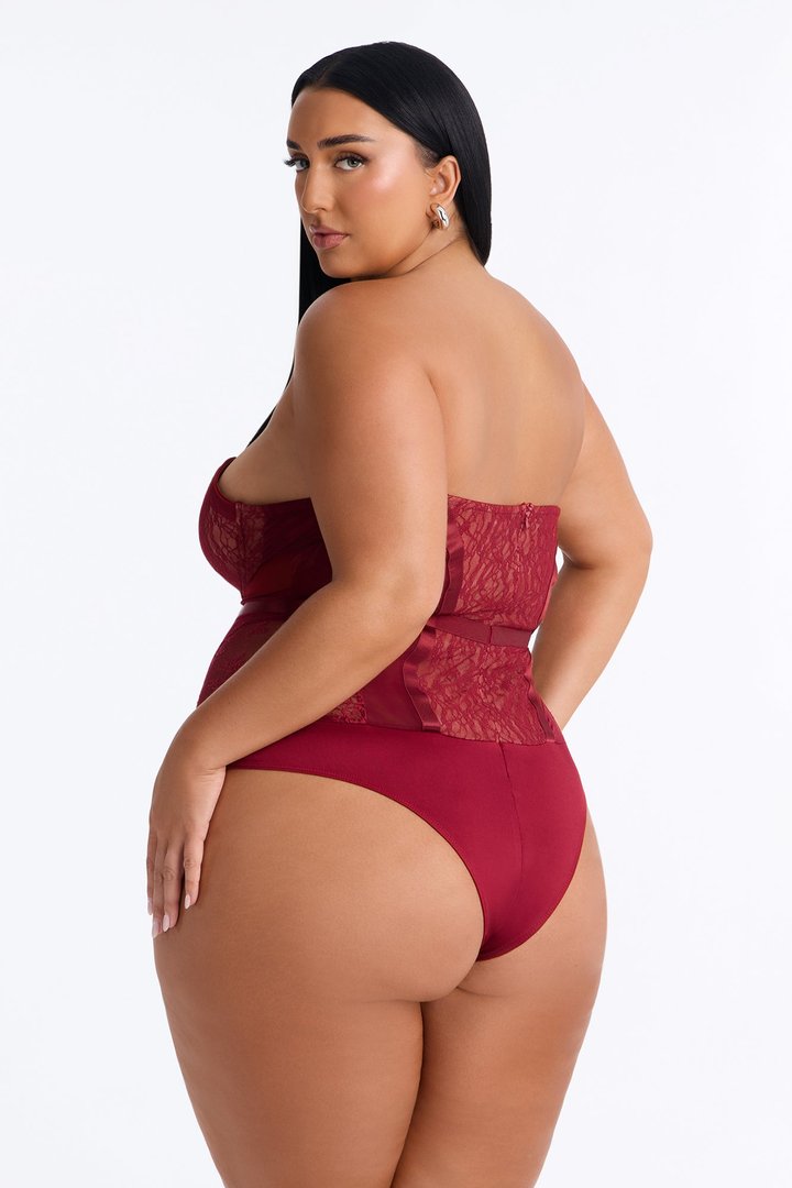 Jackie Lace Strapless Corset Bodysuit - Wine