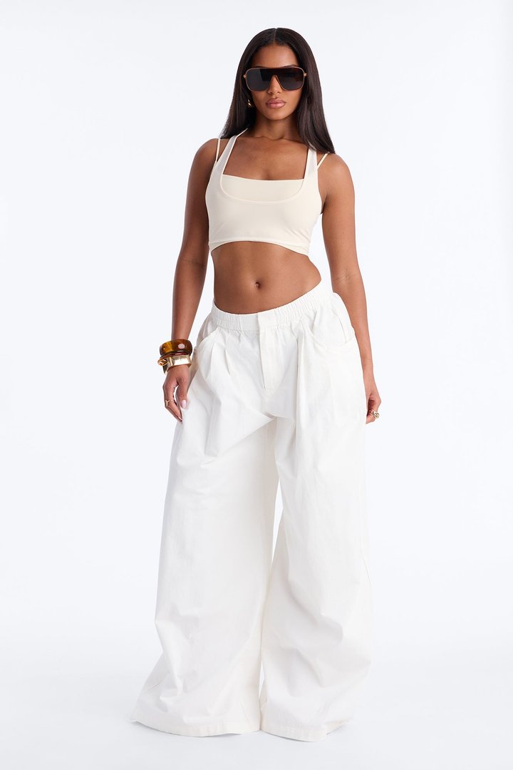 Alessia Super Wide Leg Twill Pant - White