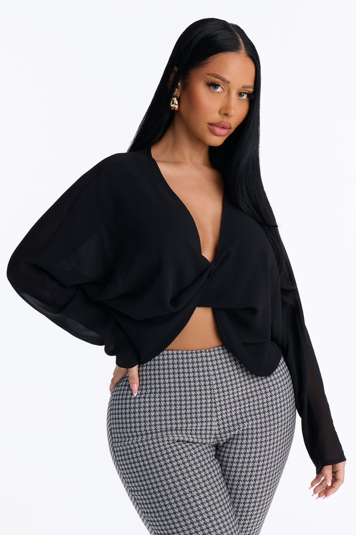 Collecting Cities Twisted Chiffon Blouse - Black