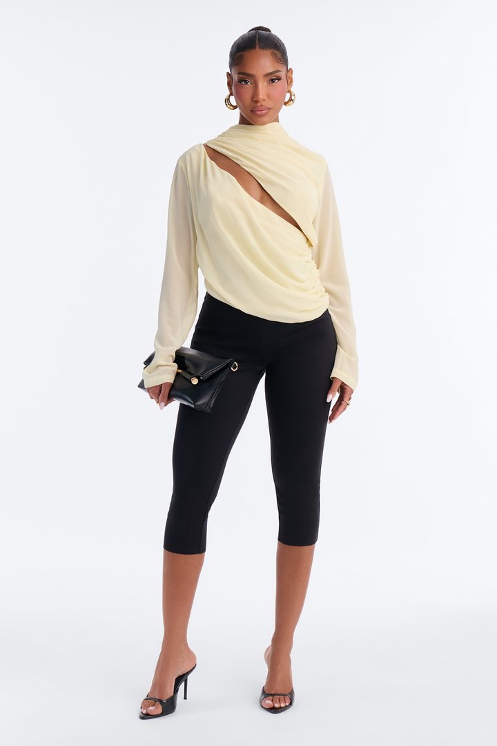 Paris Edition Ruched Cut Out Chiffon Top - Butter Yellow