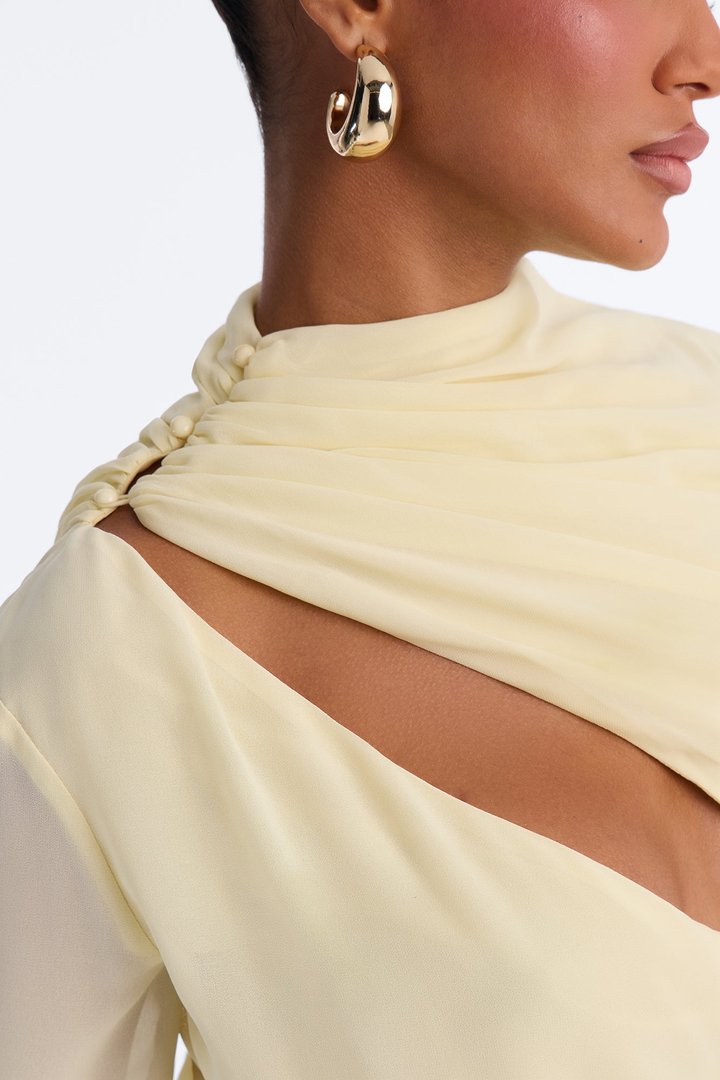 Paris Edition Ruched Cut Out Chiffon Top - Butter Yellow