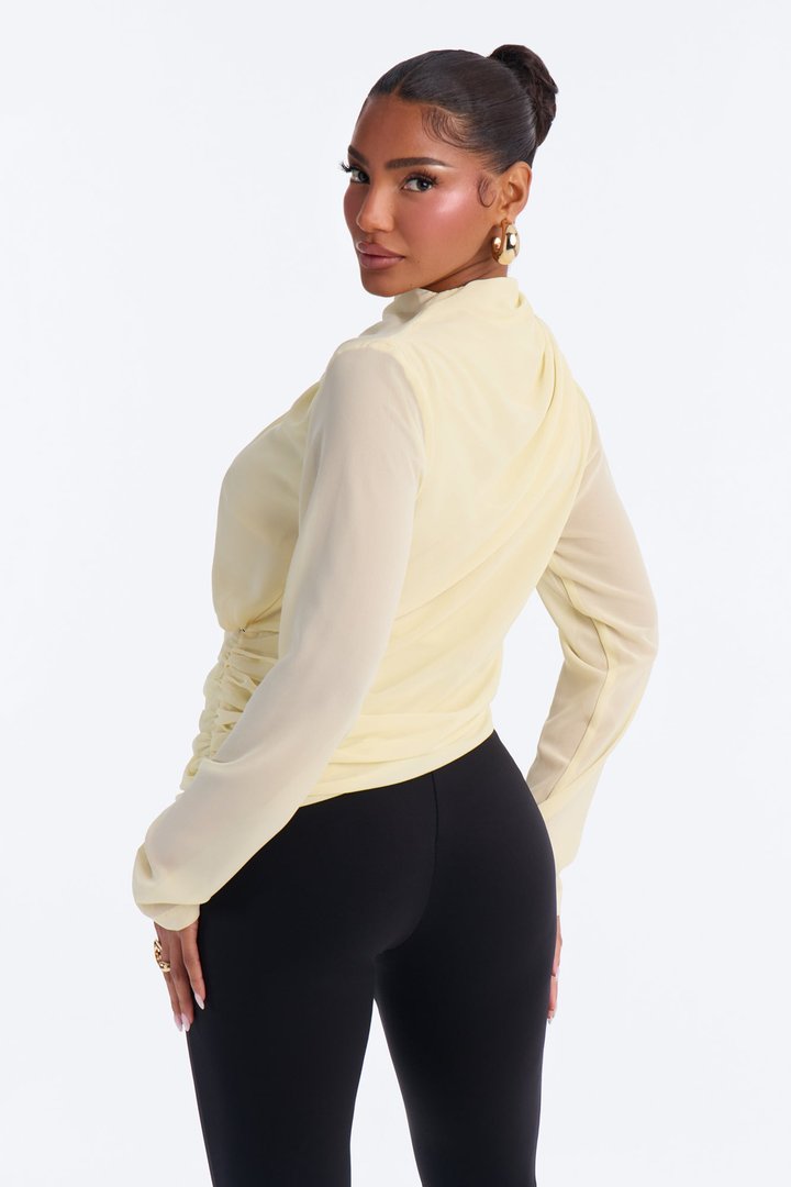 Paris Edition Ruched Cut Out Chiffon Top - Butter Yellow