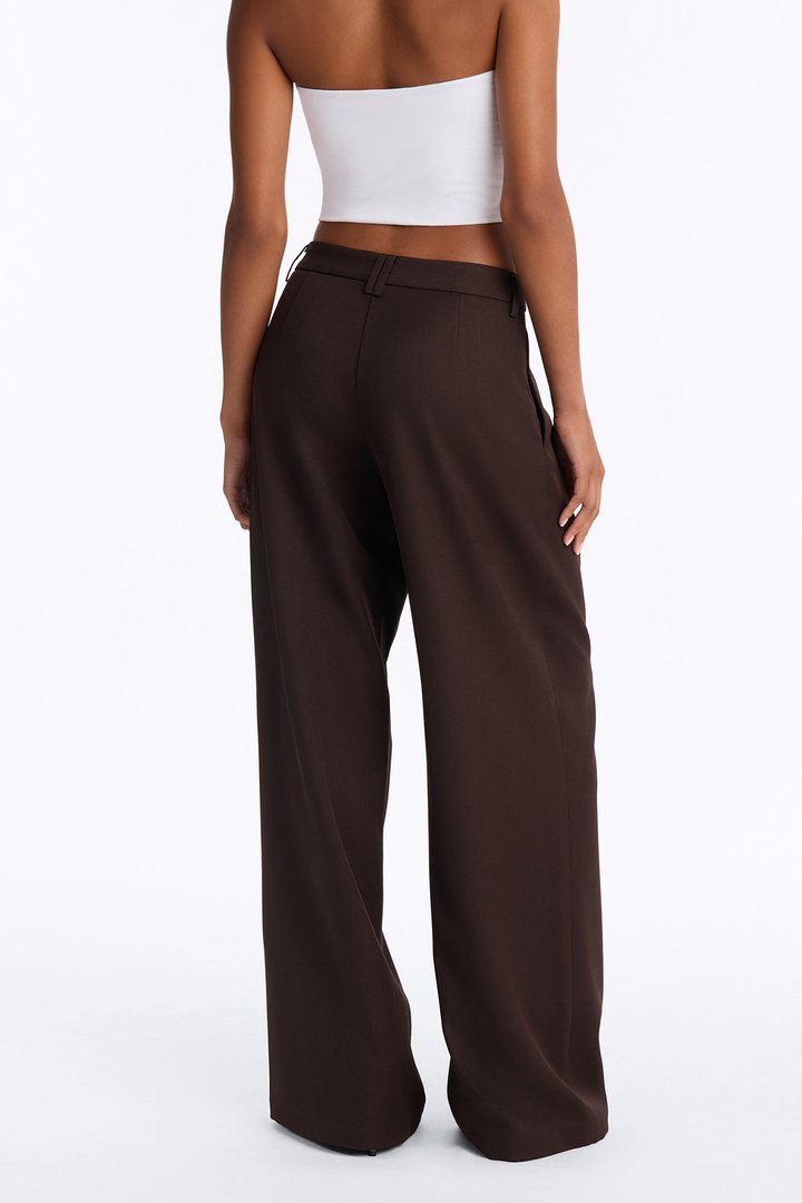 Jet Days High Rise Pleated Wide Leg Trouser - Chocolate