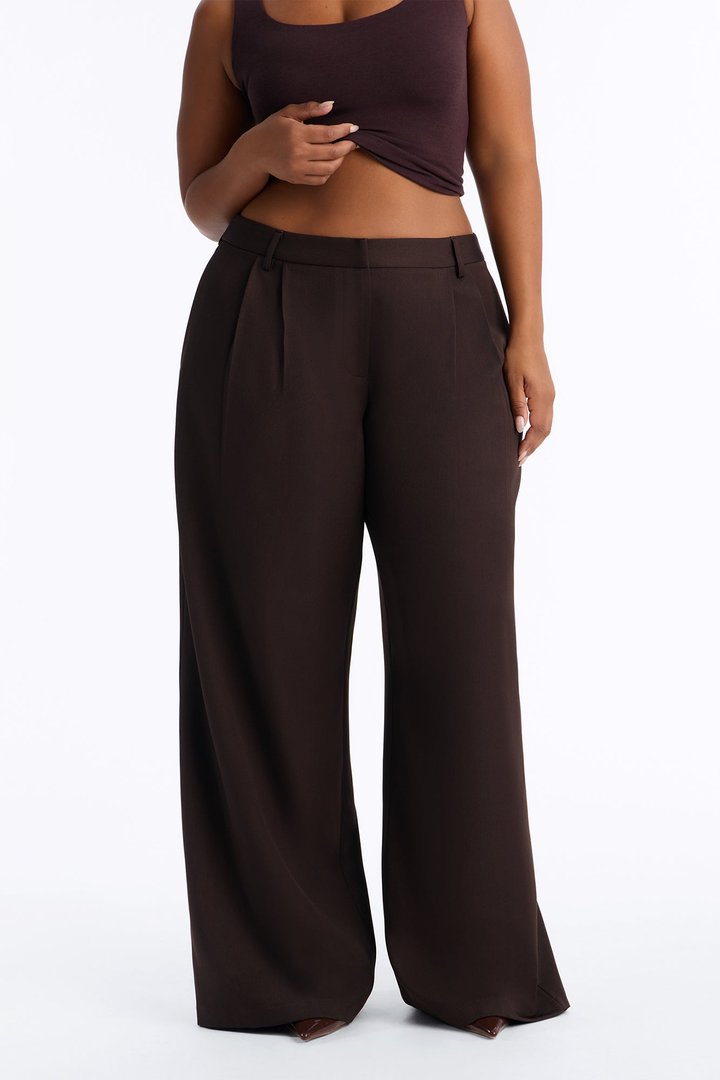 Jet Days High Rise Pleated Wide Leg Trouser - Chocolate