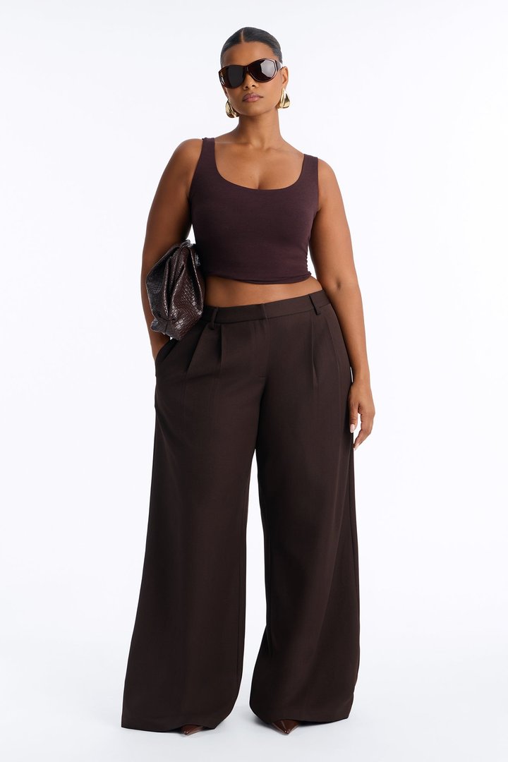 Jet Days High Rise Pleated Wide Leg Trouser - Chocolate