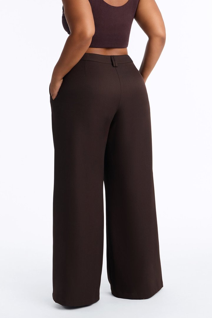 Jet Days High Rise Pleated Wide Leg Trouser - Chocolate