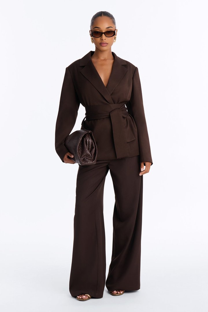 Jet Days Tie Waist Belted Blazer - Chocolate