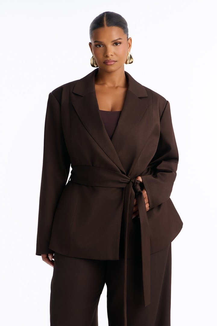 Jet Days Tie Waist Belted Blazer - Chocolate