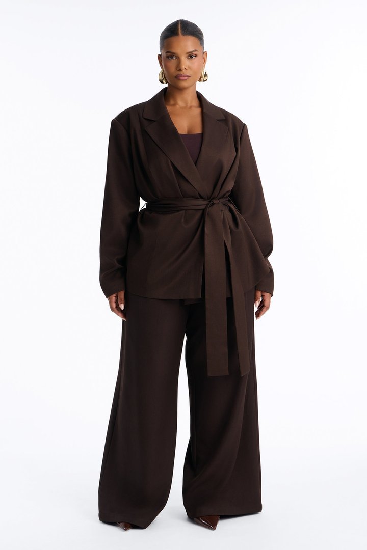 Jet Days Tie Waist Belted Blazer - Chocolate