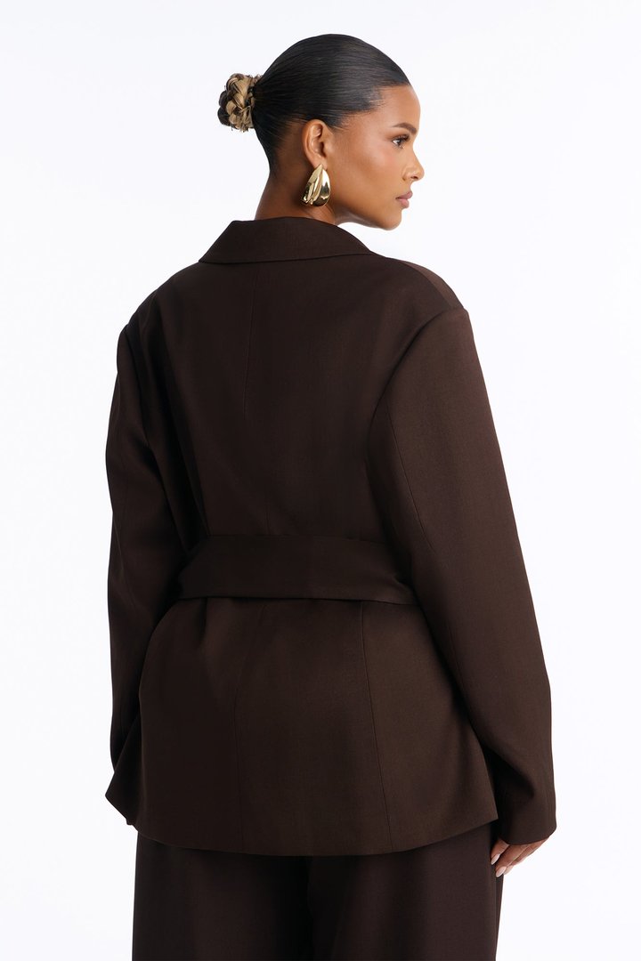 Jet Days Tie Waist Belted Blazer - Chocolate
