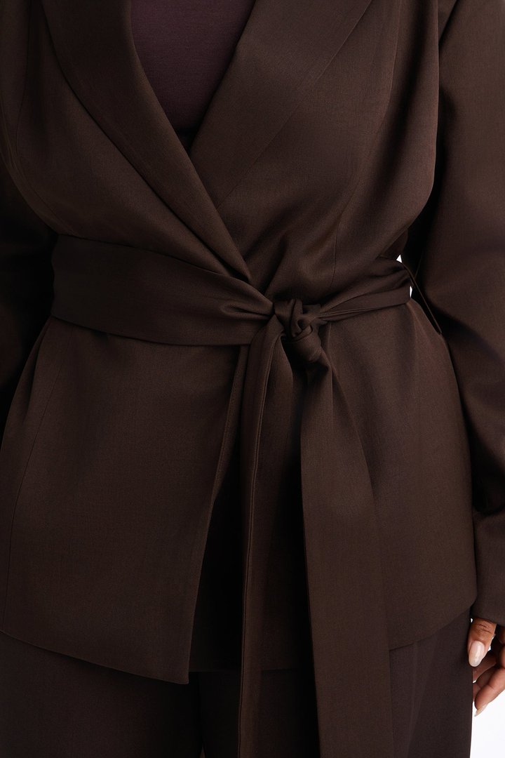 Jet Days Tie Waist Belted Blazer - Chocolate