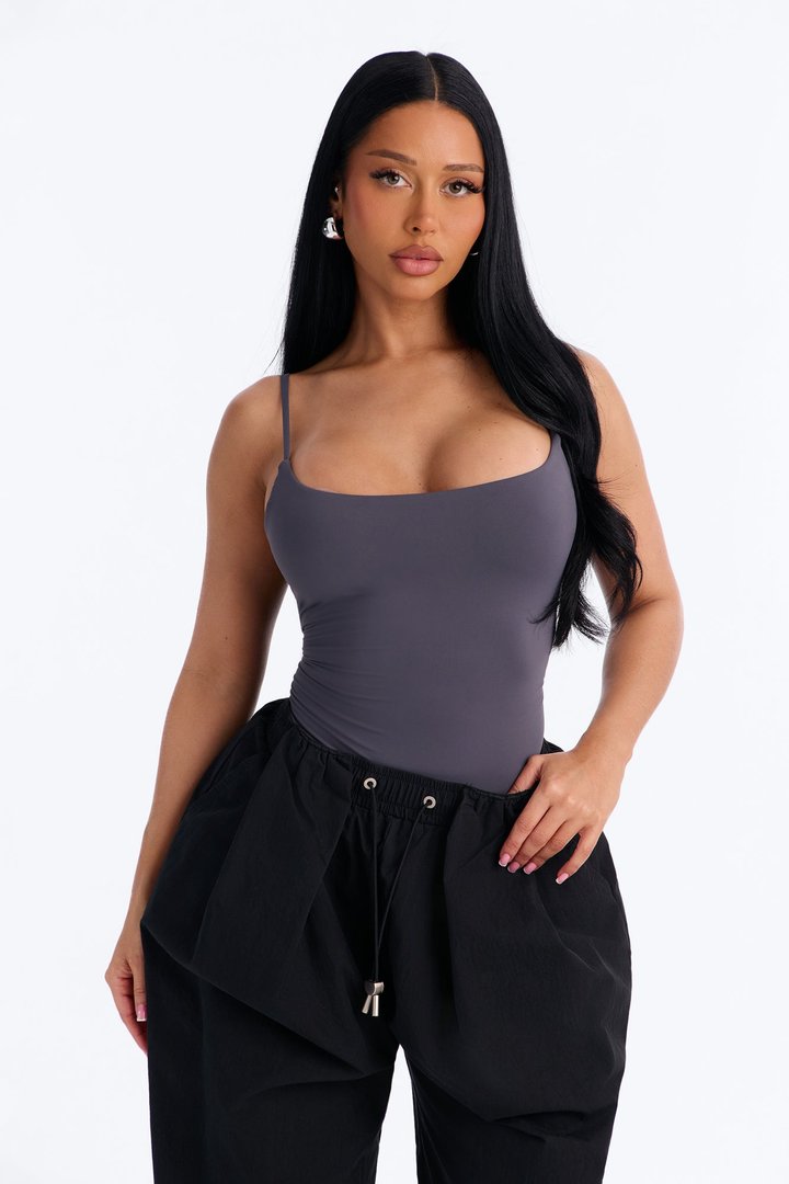 Second Skin Double Lined Square Neck Cami Bodysuit - Charcoal