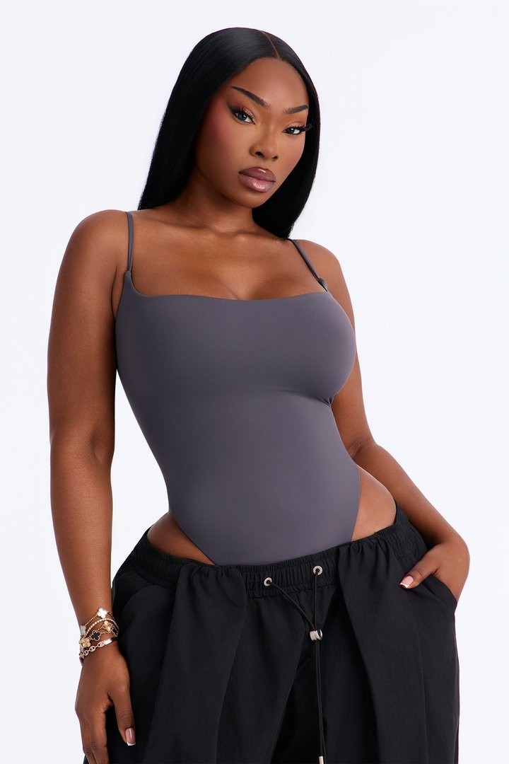 Second Skin Double Lined Square Neck Cami Bodysuit - Charcoal