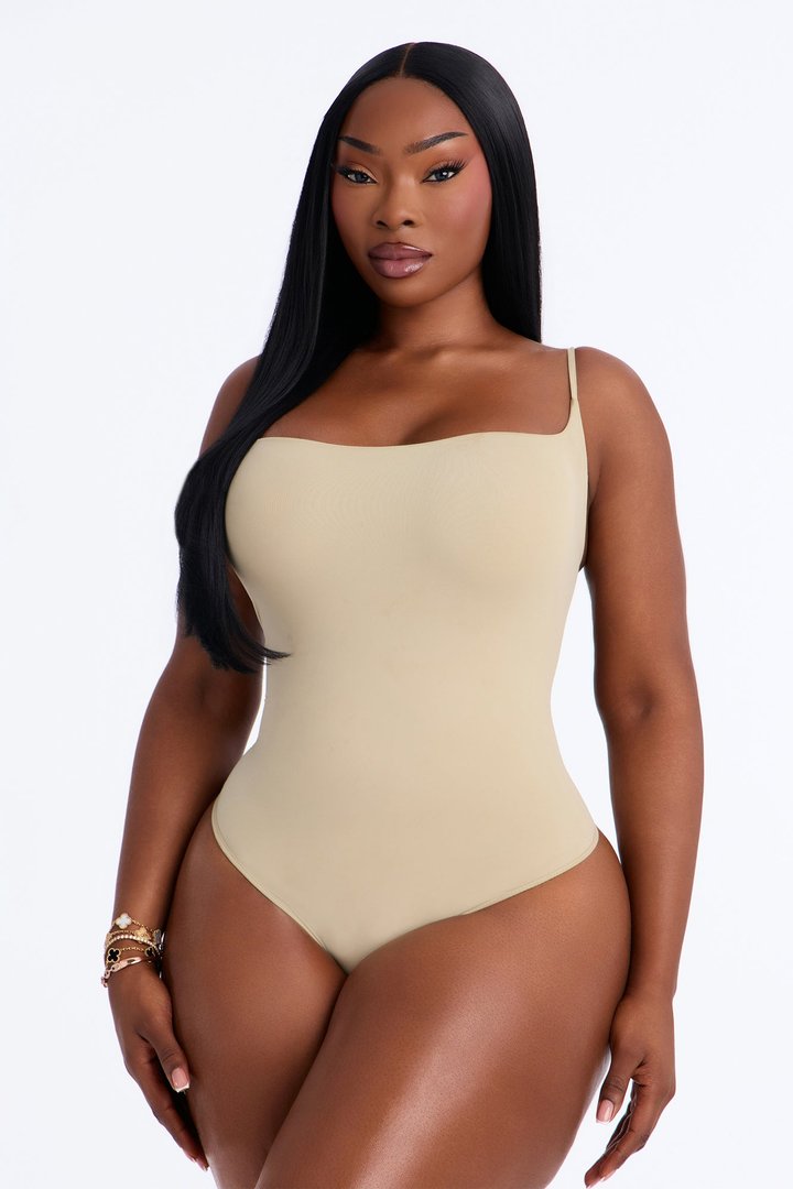 Second Skin Double Lined Square Neck Cami Bodysuit - Stone