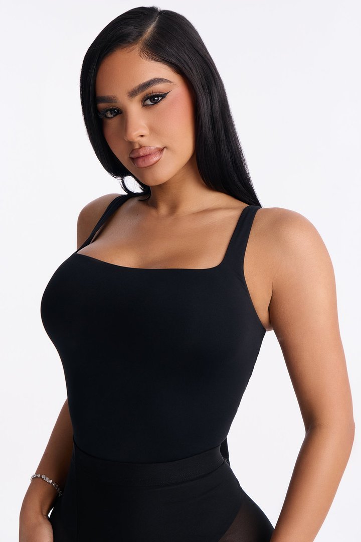 Second Skin Double Lined Square Neck Tank Bodysuit - Black