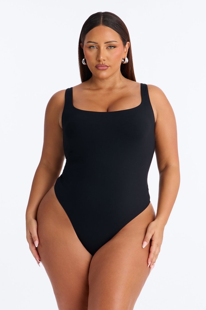 Second Skin Double Lined Square Neck Tank Bodysuit - Black