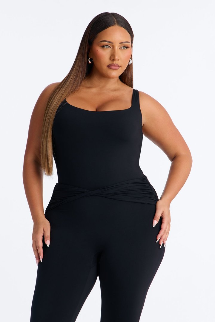 Second Skin Double Lined Square Neck Tank Bodysuit - Black