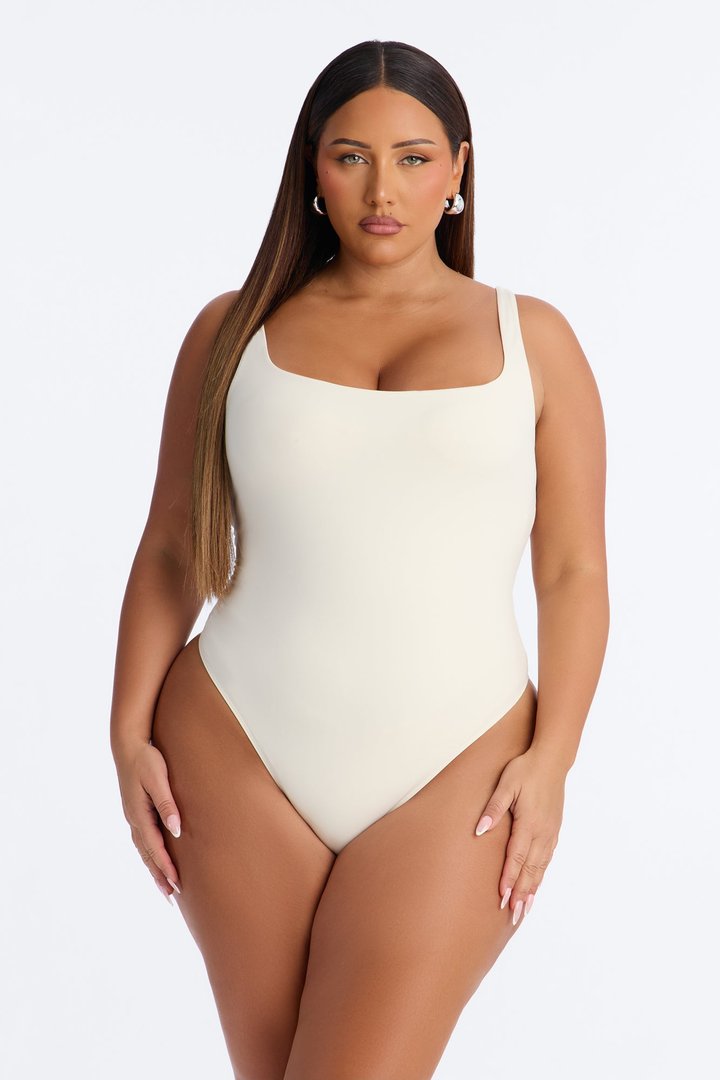 Second Skin Double Lined Square Neck Tank Bodysuit - Bone