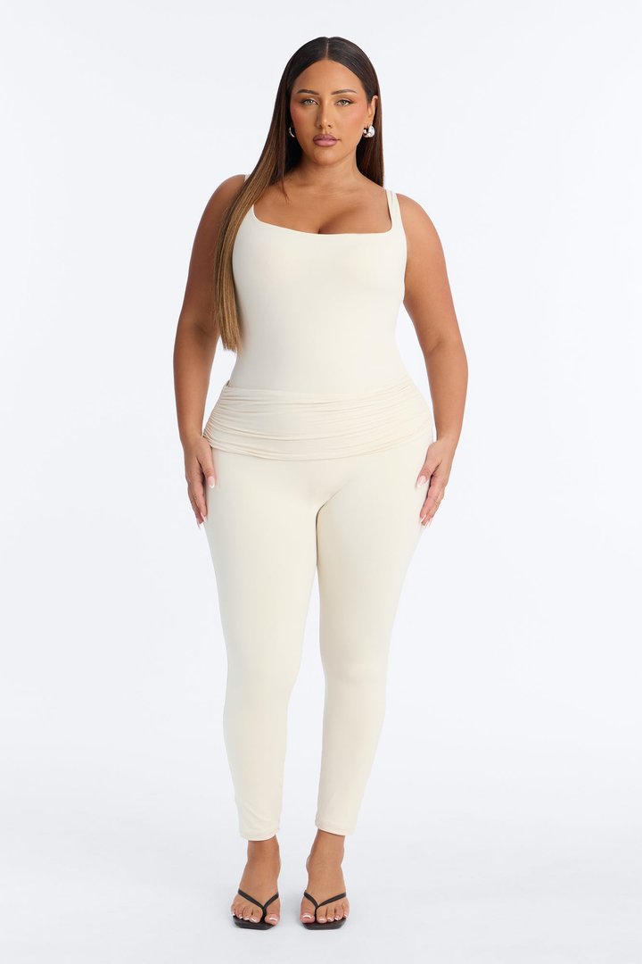 Second Skin Double Lined Square Neck Tank Bodysuit - Bone