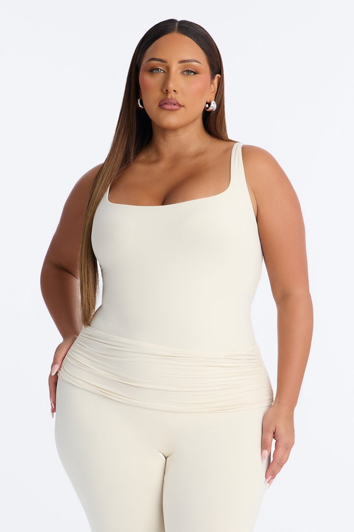 Second Skin Double Lined Square Neck Tank Bodysuit - Bone