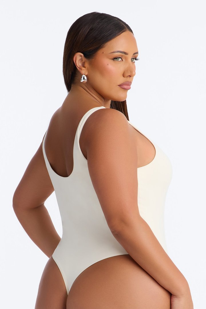Second Skin Double Lined Square Neck Tank Bodysuit - Bone
