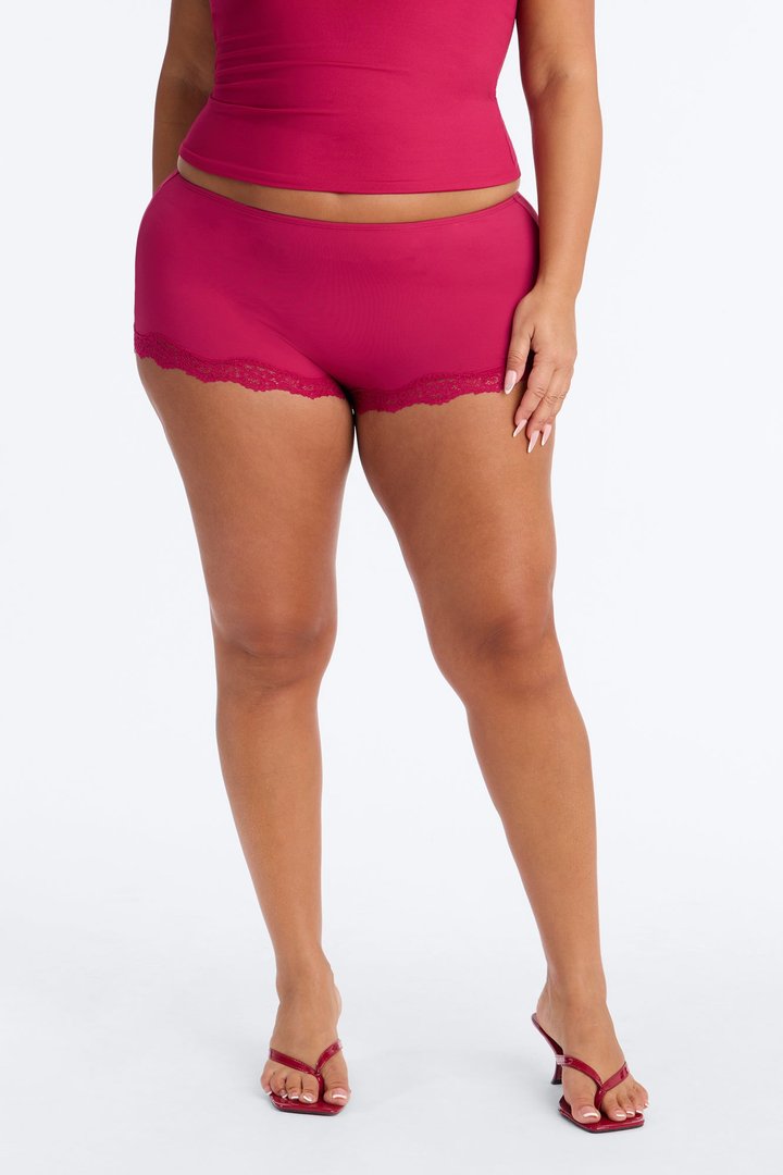 Second Skin Double Lined Lace Trim Micro Shorts - Raspberry