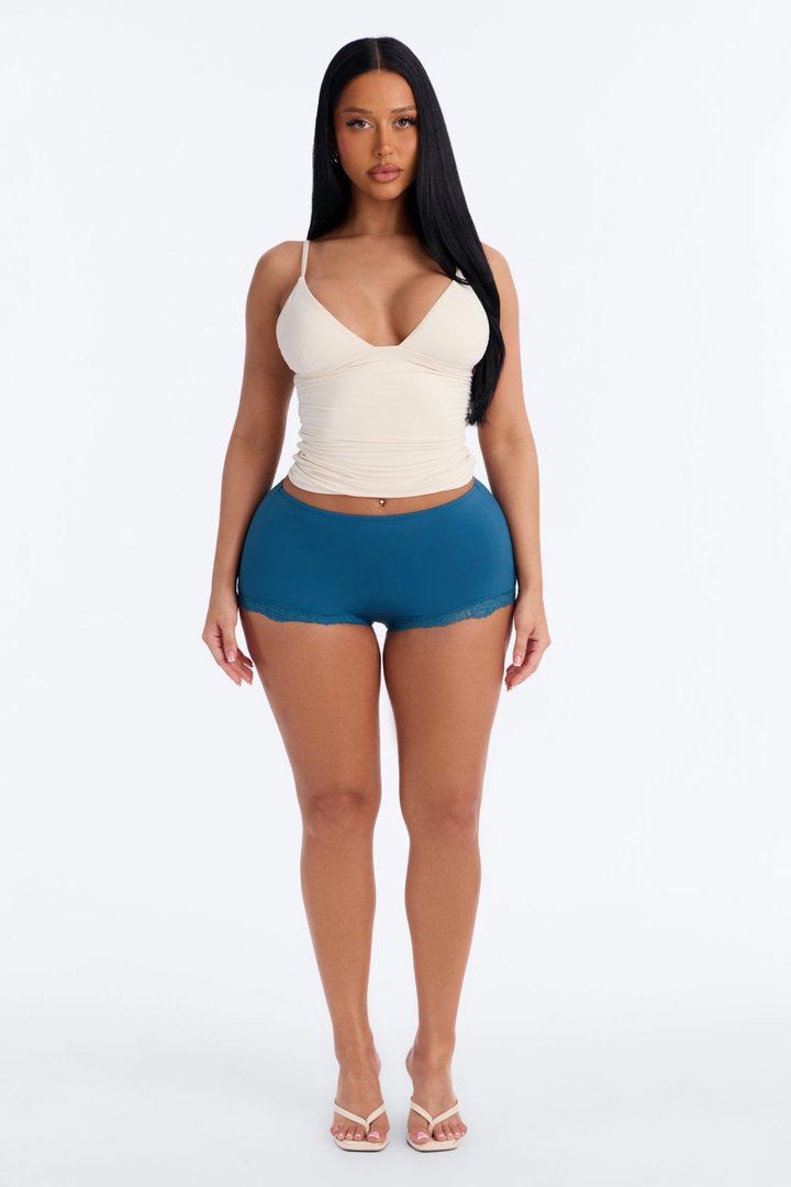 Second Skin Double Lined Lace Trim Micro Shorts - Teal
