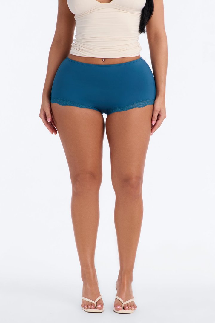 Second Skin Double Lined Lace Trim Micro Shorts - Teal