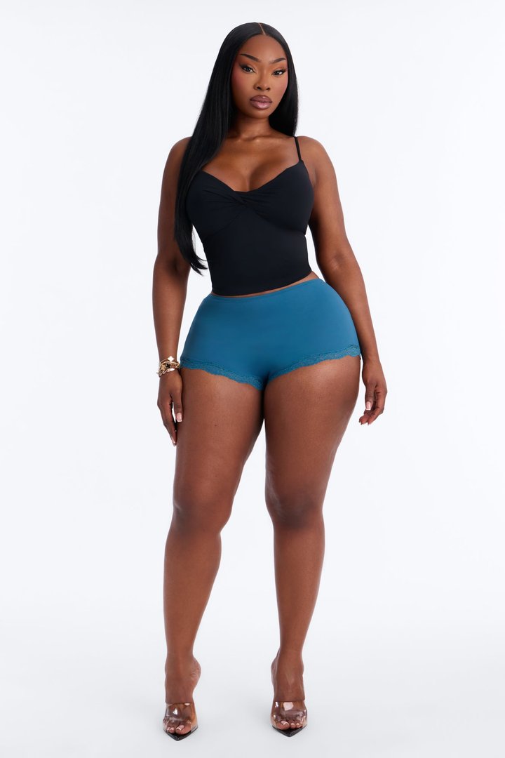 Second Skin Double Lined Lace Trim Micro Shorts - Teal